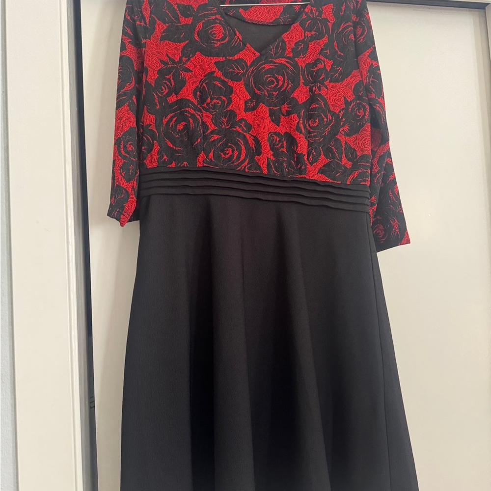 Red and Black Floral Dress
